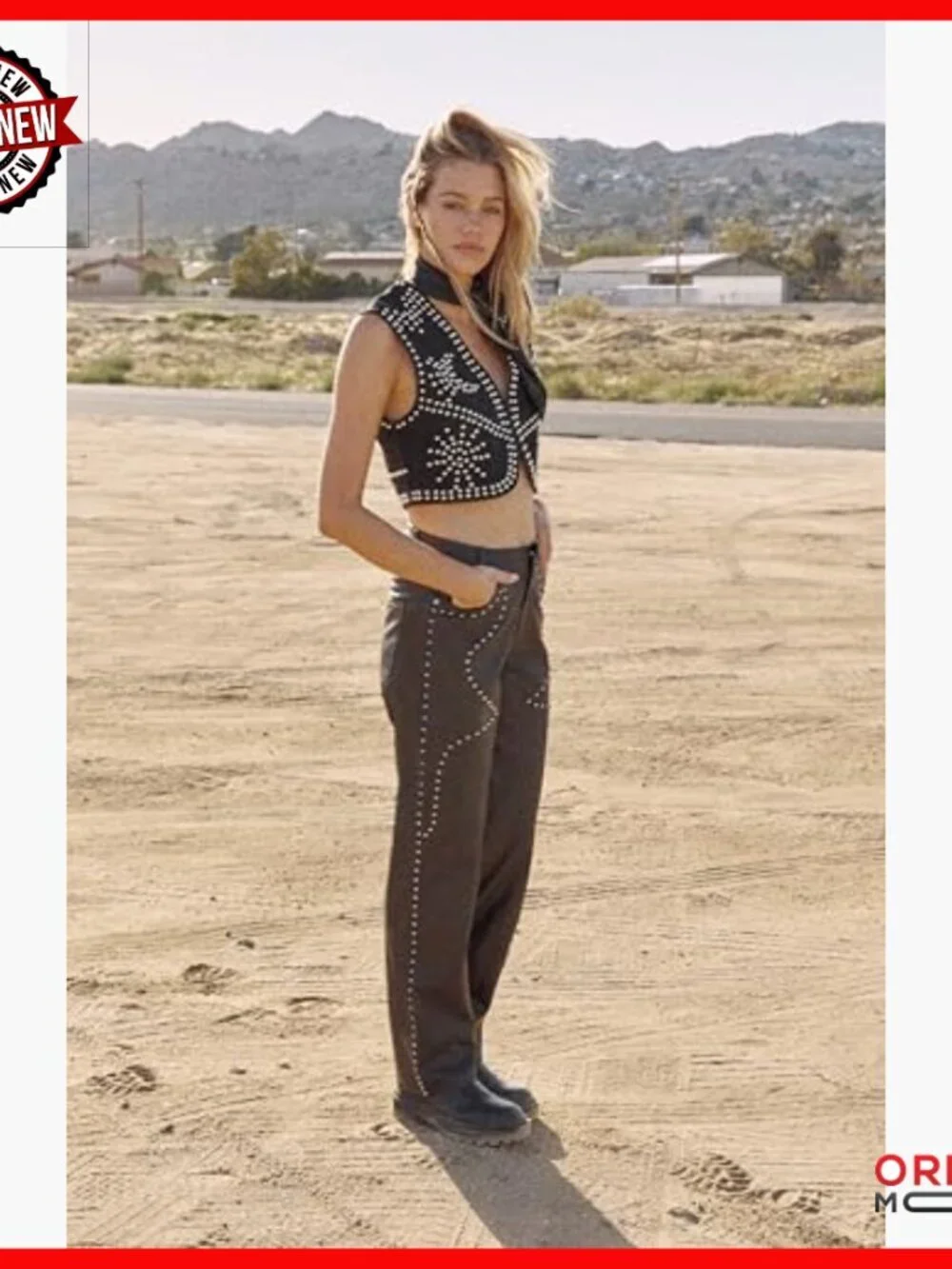 Faux Leather Studded Straight Leg Trousers, Edgy Statement Pants